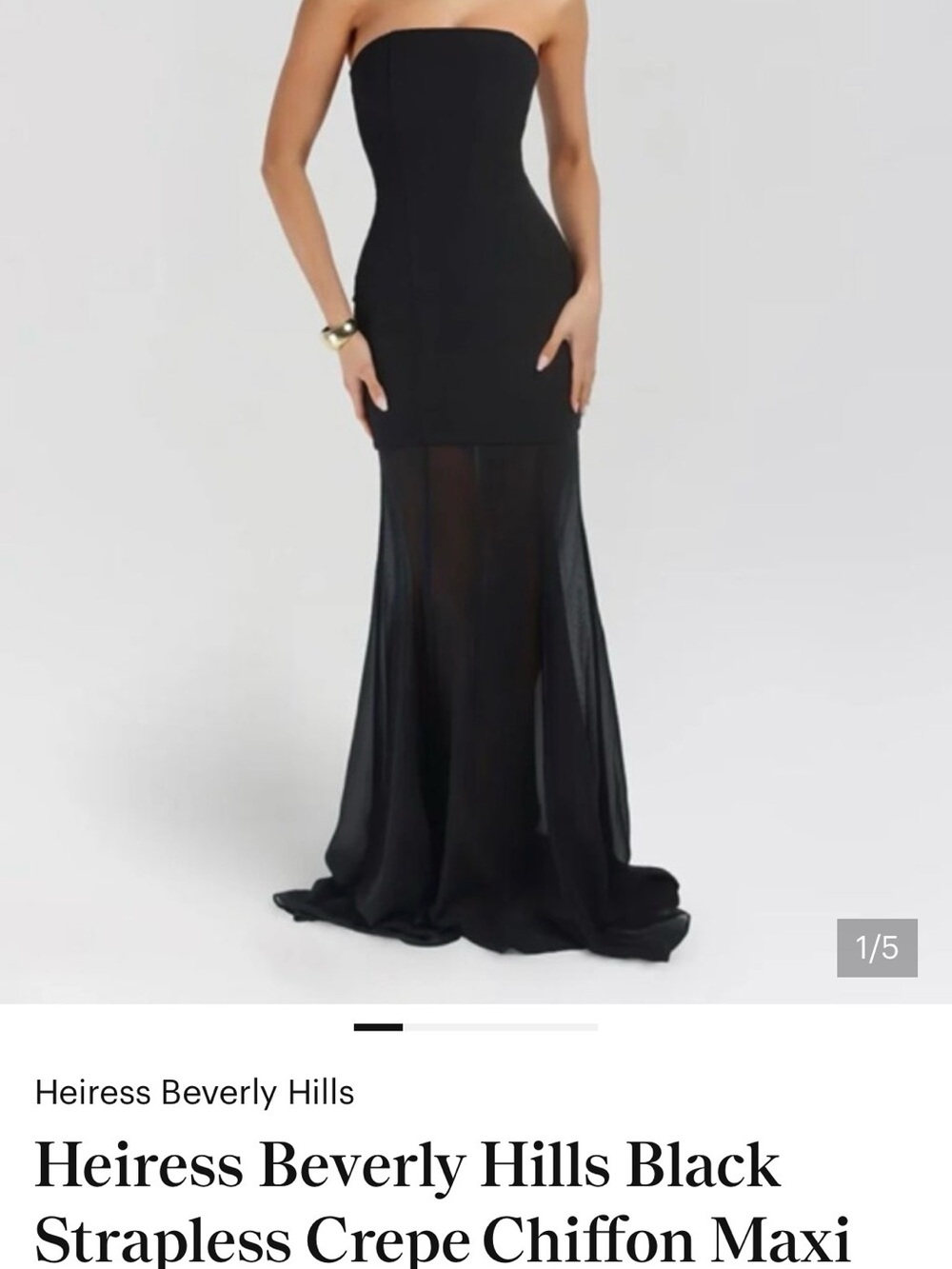 Heiress Beverly Hills Black Strapless Crepe Chiffon Maxi Dress (size S/M)